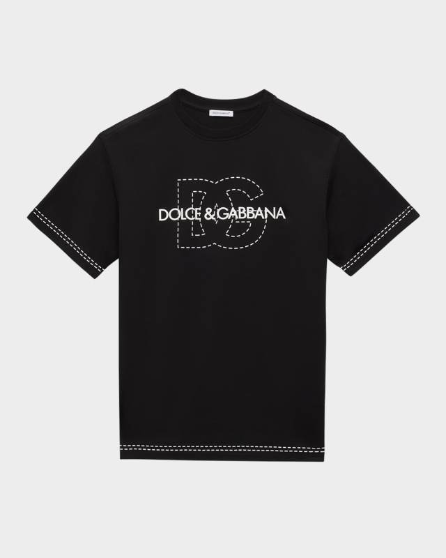Boy's Interlocked Stitched Logo-Print T-Shirt, Size 8-14